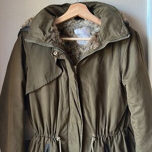ZARA TRAFALUC Olive Green Faux Fur Outerwear Jacket